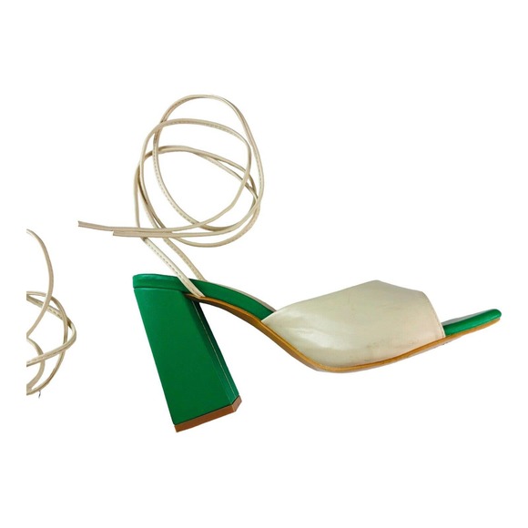 Chic Cream and Green Women's Block Heel Sandals - Picture 3 of 7